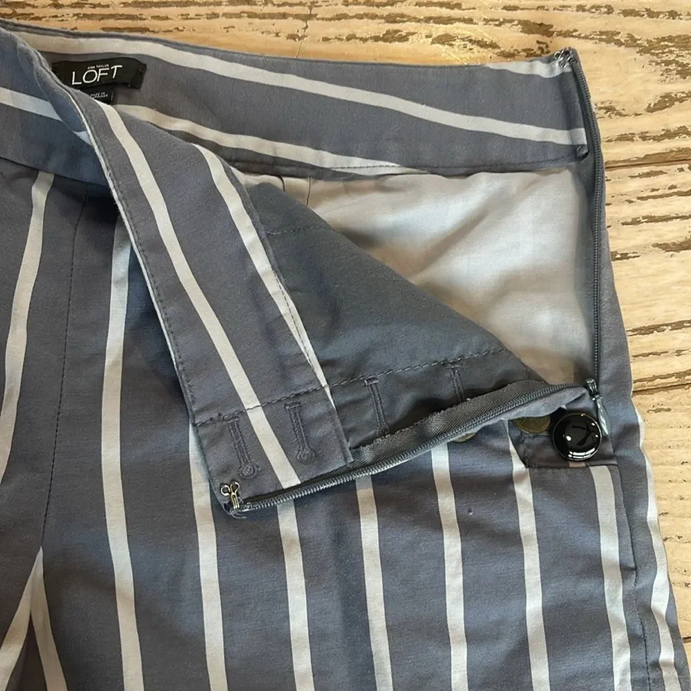 LOFT Nautical Stripe High Rise Button Sailor Shorts Gray and White Size 2 - Picture 7 of 11